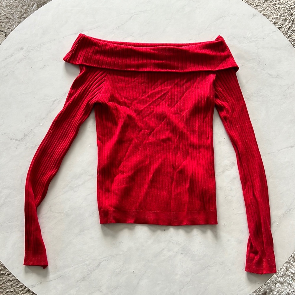 H&M Red Off the Shoulder Sweater